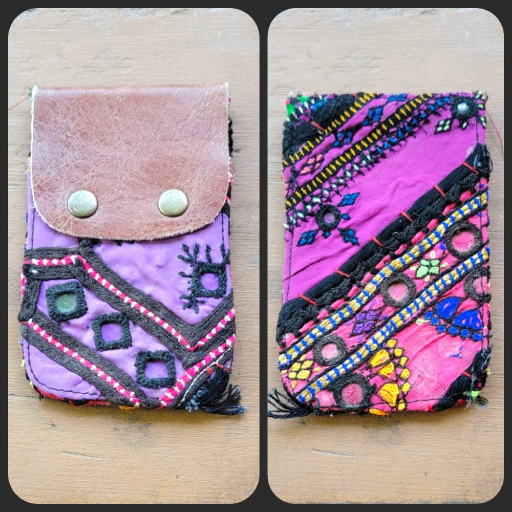 🪬🍄 Free People Boho Embroidered Repurposed vtg banjara hippie Wallet card case